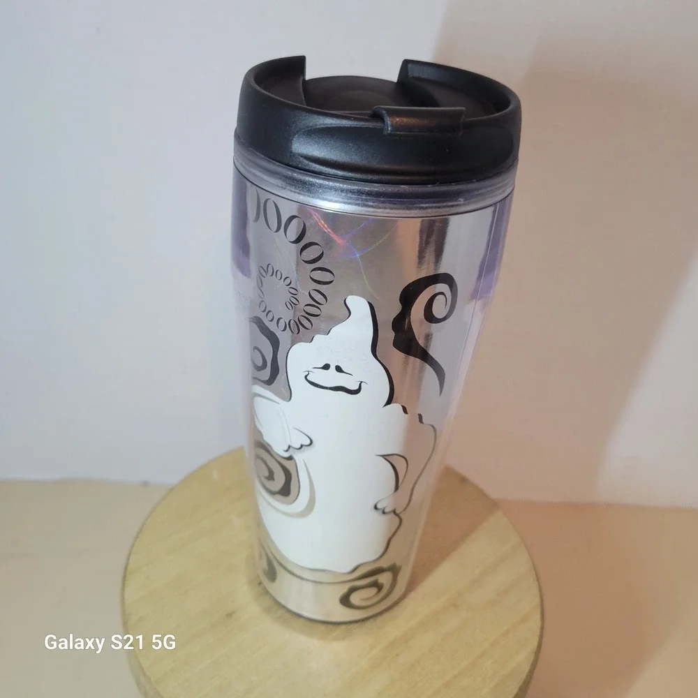 Starbucks 2004 Halloween Ghost Tumbler 16oz Holographic Silver Travel Mug BOO